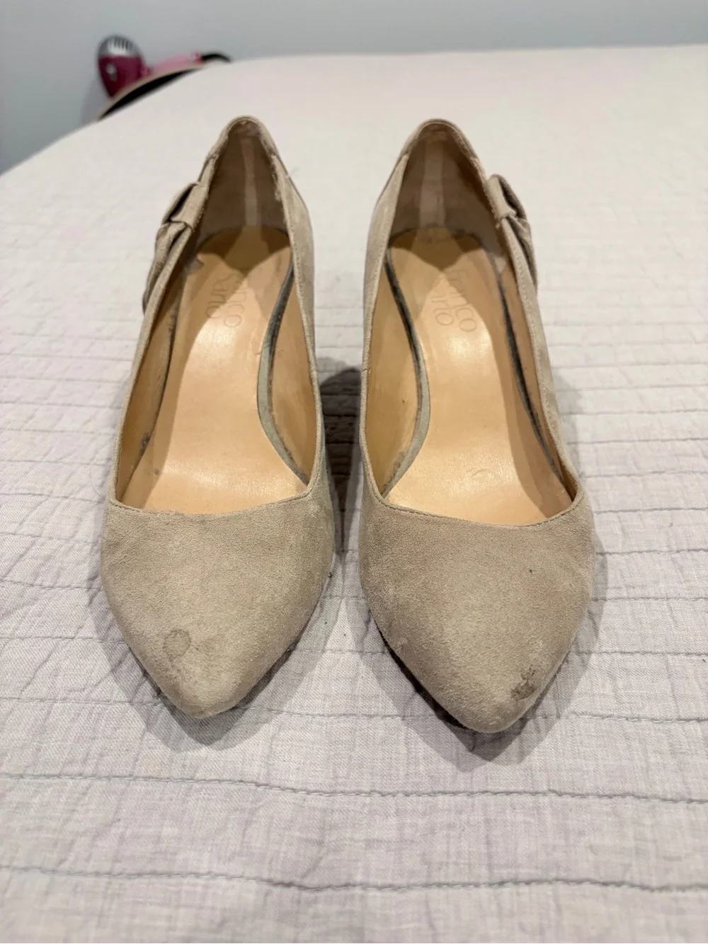 Franco Sarto Beige Suede Fringe Wedge Heels Pointed Toe Pumps Size 7.5